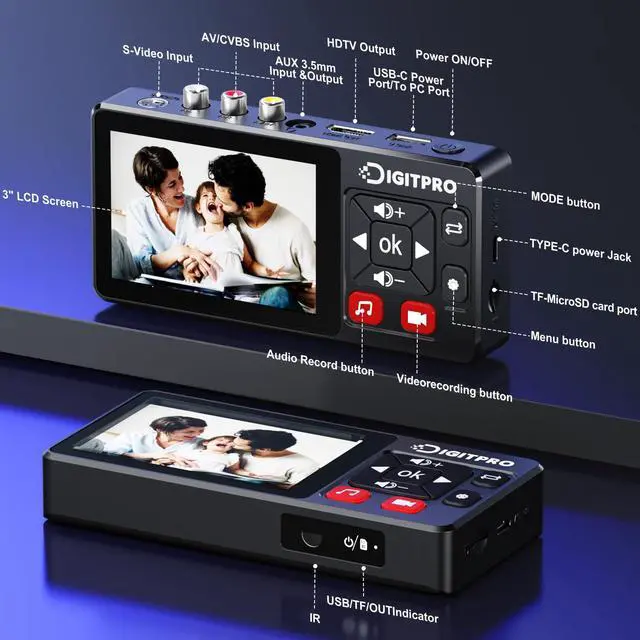 Alt view image 4 of 7 - VHS to Digital Converter 2.0, HD Video to Digital Converter Recorder with Remote, Convert Record Analog Video Audio from VHS/VCR, DVR/DVD/Hi8/Mini DV/Camcorder/Gaming ConsolesTapes Players Needed)