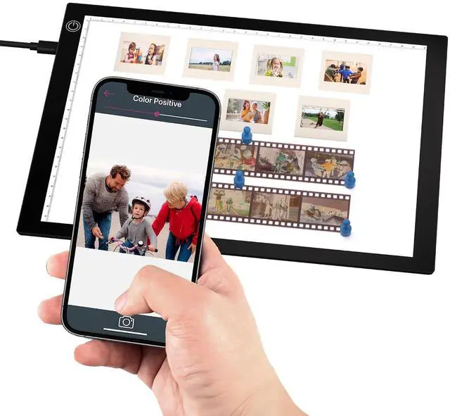 Main image of Slide & Negative Viewer Light Box with 4 Magnets, A4 Ultra-Thin LED Light Pad for Smartphone Scanning, 3 Level Dimmable Backlight to Digitize Old Slide, Film Negative & Photos, USB Powered