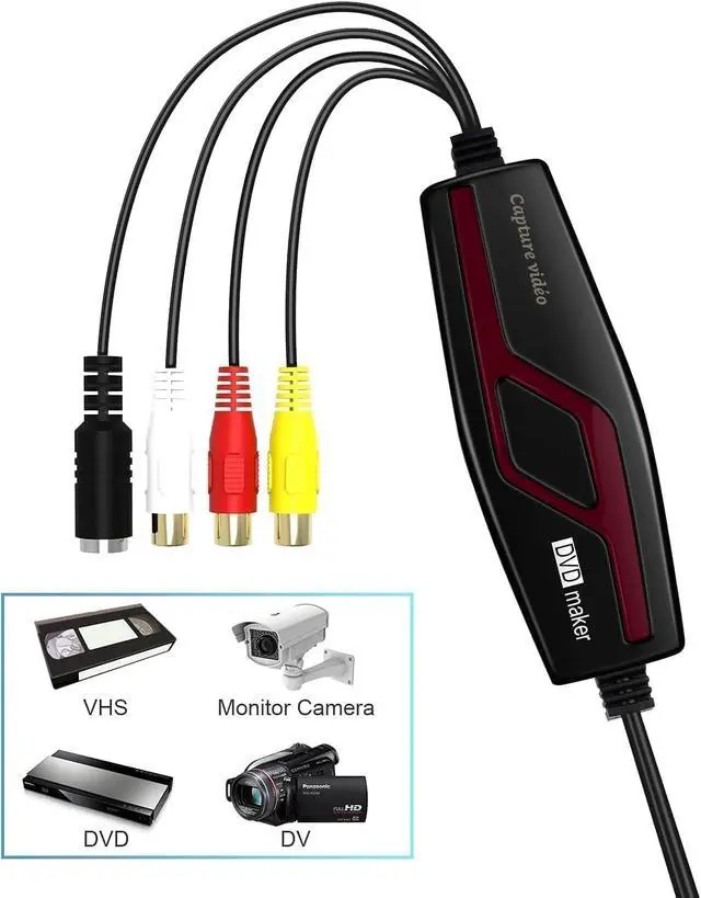 Alt view image 4 of 7 - Video Capture Card USB 2.0, RCA to USB Video Capture Device, Digital Video Converter to Save Digital Files for Your Mac OS X Windows 7 8 10 PC, One Touch VCR TV to DVD, Black