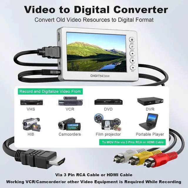 Alt view image 2 of 7 - VHS to Digital Converter, Video to Digital Converter,1080P Video Converter Machine, Analog to Digital Converter, Video Audio Recording from VCR, VHS, DVD, Mini DV, Tapes, Hi8, Camcorders