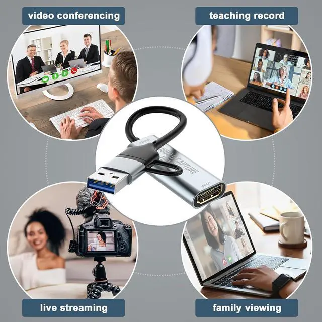 Alt view image 7 of 7 - HDMI Capture Card, 4K HDMI to USB/USB-C Capture Device, USB3.0 Video Capture Card for Streaming and Recording, Work with Windows/Mac OS/OBS, for Live Broadcast PS4/5 Switch Gaming Streaming