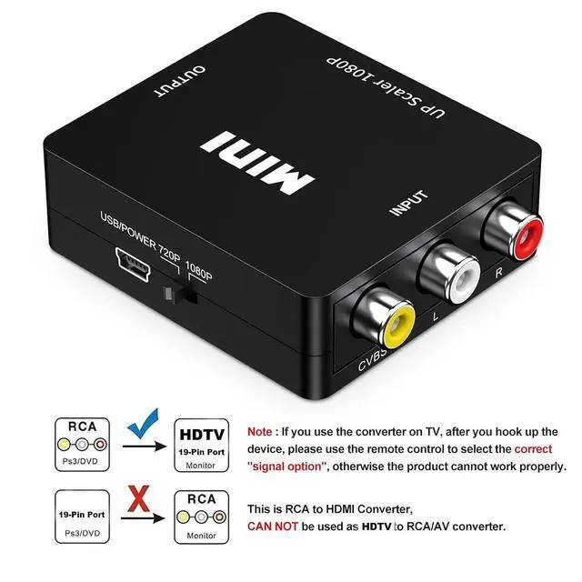 Alt view image 5 of 6 - RCA to HDTV(19-Pin Port) Converter,1080P RCA Composite CVBS AV to HDTV Video Audio Converter Adapter with USB Power Cable,Compatible with N64 Wii PS2 Xbox VHS VCR Camera DVD, Support PAL/NTSC