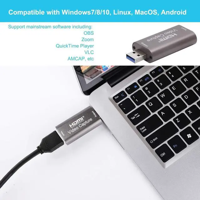 Alt view image 6 of 7 - 4K HDTV to USB Capture Card, Video Capture Card Device,1080P HD Video Recorder,Game Capture Card for Streaming,Recording,Gaming,Broadcasting,Teaching,PS3/4,Xbox,Twitch Compatible,Silver Gray