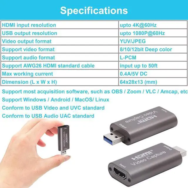 Alt view image 5 of 7 - 4K HDTV to USB Capture Card, Video Capture Card Device,1080P HD Video Recorder,Game Capture Card for Streaming,Recording,Gaming,Broadcasting,Teaching,PS3/4,Xbox,Twitch Compatible,Silver Gray
