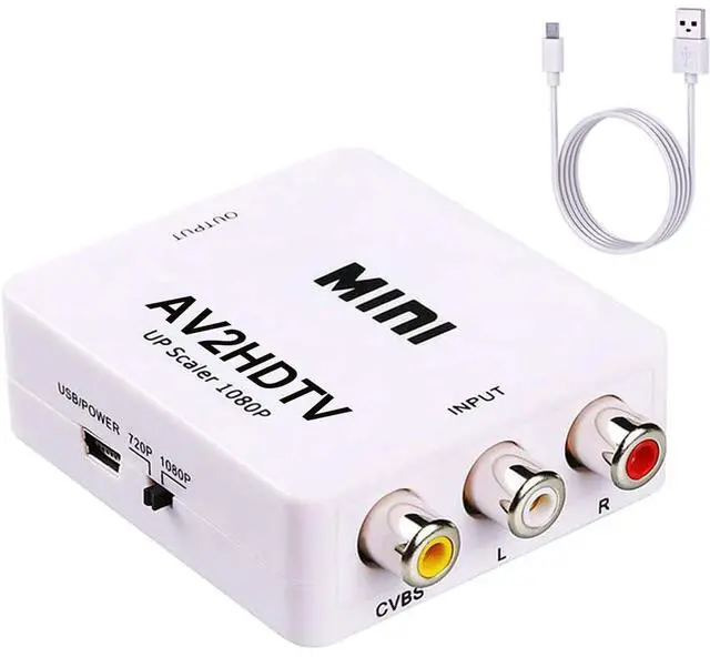 Main image of RCA to HDTV Converter,1080P RCA Composite CVBS AV to HDTV(19-Pin Port) Video Audio Converter Adapter with USB Power Cable,Compatible with N64 Wii PS2 Xbox VHS VCR Camera DVD, Support PAL/NTSCWhite