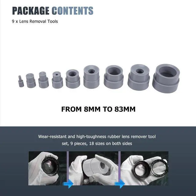Alt view image 5 of 7 - 9PCS Lens Repair Tool Kit for Camera DSLR Ring Removal Rubber 8-83mm Photo Studio Accessories