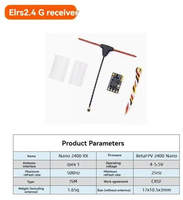 Alt view image 2 of 6 - 5PCS ELRS Receiver 2.4GHz Nano ExpressLRS Receiver CRSF with T-Type Antenna for RC FPV Traversing Drones Parts