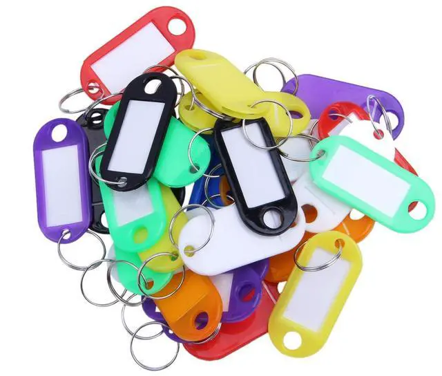 Alt view image 7 of 7 - 32x Multi-Colors Plastic Key Fob ID Tags Luggage ID Labels with Split Ring Keyring