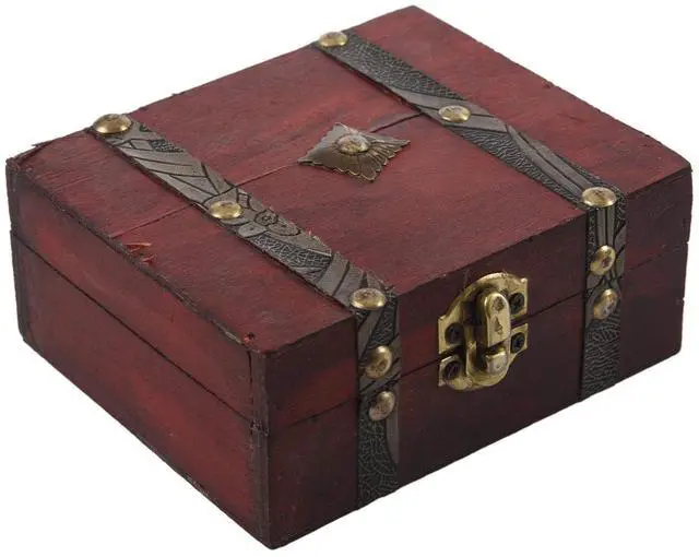 Main image of Wooden Vintage Lock Treasure Chest Jewelery Storage Box Case Organiser Ring Gift