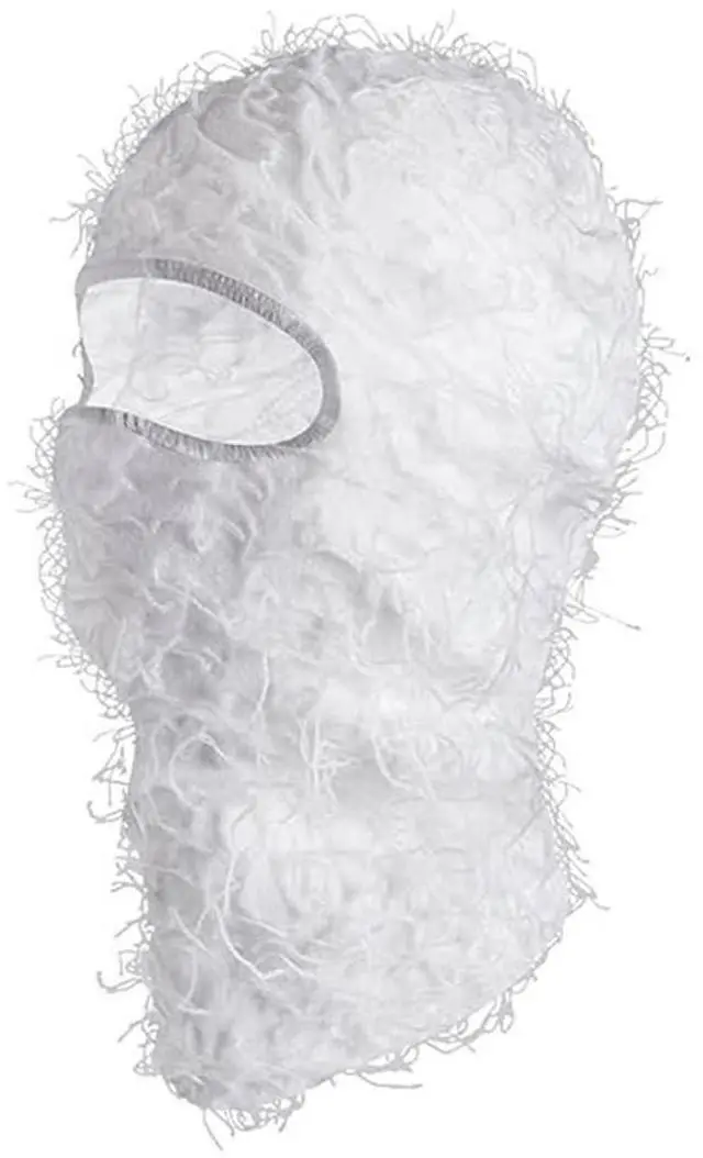 Main image of Distressed Ski Mask Full Face Knitted Fuzzy Yeat Shiesty Distress Mask for Men Women White
