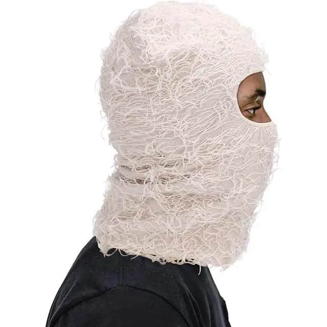 Alt view image 2 of 6 - Distressed Ski Mask Full Face Knitted Fuzzy Yeat Shiesty Distress Mask for Men Women White