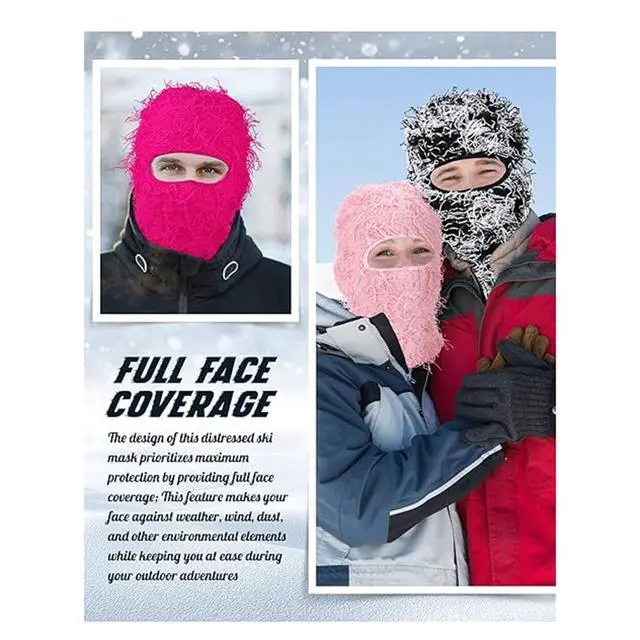 Alt view image 3 of 6 - Distressed Ski Mask Full Face Knitted Fuzzy Yeat Shiesty Distress Mask for Men Women White