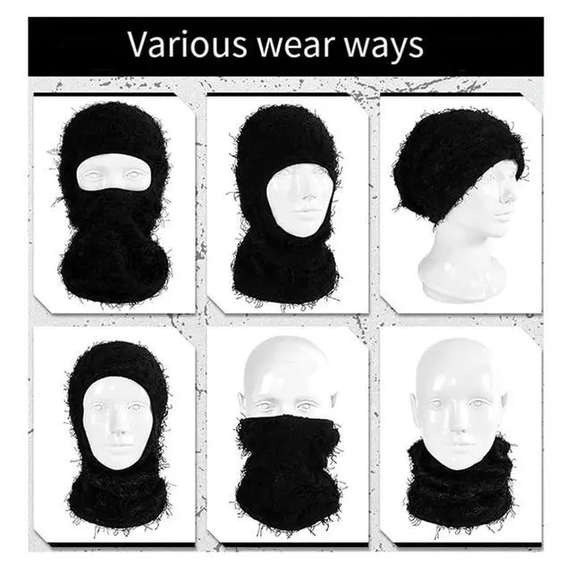 Alt view image 4 of 6 - Distressed Ski Mask Full Face Knitted Fuzzy Yeat Shiesty Distress Mask for Men Women White