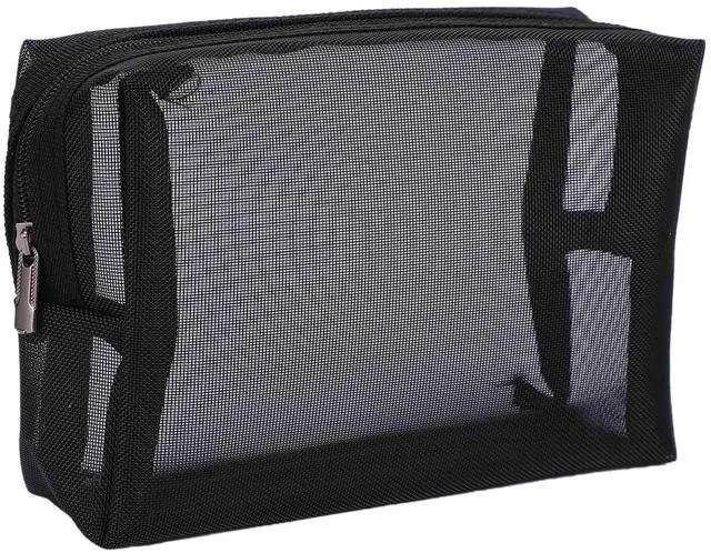 Main image of Black Mesh Makeup Bag See Through Zipper Pouch Travel Cosmetic and Toiletries Organizer Bags Pack of 3(S,M,L)