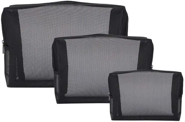 Alt view image 2 of 7 - Black Mesh Makeup Bag See Through Zipper Pouch Travel Cosmetic and Toiletries Organizer Bags Pack of 3(S,M,L)