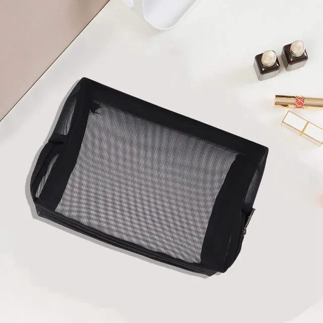 Alt view image 3 of 7 - Black Mesh Makeup Bag See Through Zipper Pouch Travel Cosmetic and Toiletries Organizer Bags Pack of 3(S,M,L)