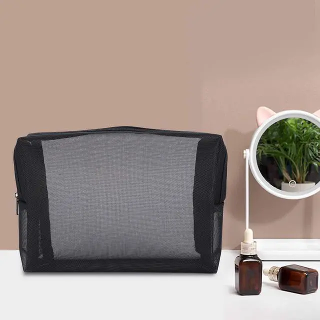 Alt view image 6 of 7 - Black Mesh Makeup Bag See Through Zipper Pouch Travel Cosmetic and Toiletries Organizer Bags Pack of 3(S,M,L)