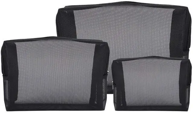 Alt view image 7 of 7 - Black Mesh Makeup Bag See Through Zipper Pouch Travel Cosmetic and Toiletries Organizer Bags Pack of 3(S,M,L)