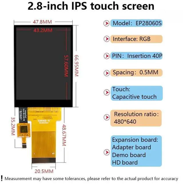Alt view image 7 of 7 - 2.8-Inch Mini Split Screen -Compatible Display 480x640 Resolution Full View RGB IPS Universal Capacitive Touch Touch