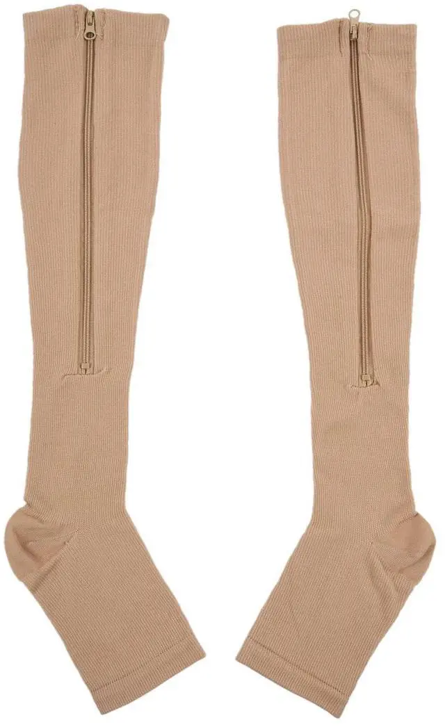 Alt view image 2 of 7 - Increasing circulation Compression Knee Socks Leg Support Stockings Beige S