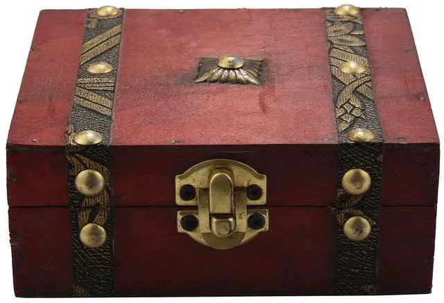 Main image of Vintage Wooden Treasure Chest Storage Box Lock Organizer Case Foldable Mini Small Wood Home Decor Container Trinket Jewelry Bin