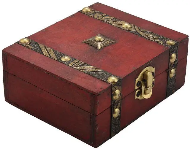 Alt view image 2 of 7 - Vintage Wooden Treasure Chest Storage Box Lock Organizer Case Foldable Mini Small Wood Home Decor Container Trinket Jewelry Bin