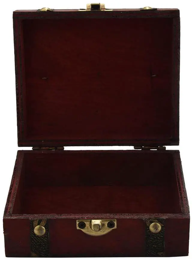 Alt view image 4 of 7 - Vintage Wooden Treasure Chest Storage Box Lock Organizer Case Foldable Mini Small Wood Home Decor Container Trinket Jewelry Bin