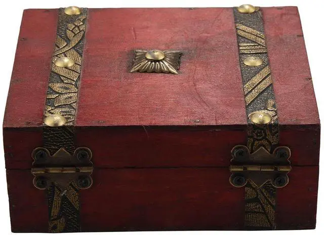 Alt view image 3 of 7 - Vintage Wooden Treasure Chest Storage Box Lock Organizer Case Foldable Mini Small Wood Home Decor Container Trinket Jewelry Bin