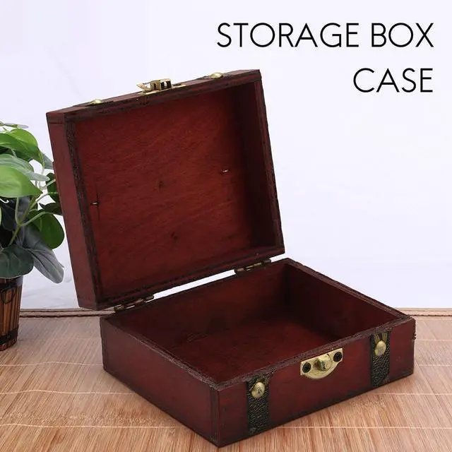 Alt view image 5 of 7 - Vintage Wooden Treasure Chest Storage Box Lock Organizer Case Foldable Mini Small Wood Home Decor Container Trinket Jewelry Bin