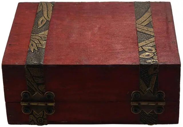 Alt view image 6 of 7 - Vintage Wooden Treasure Chest Storage Box Lock Organizer Case Foldable Mini Small Wood Home Decor Container Trinket Jewelry Bin