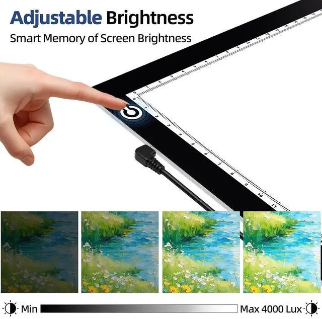 Alt view image 6 of 7 - A4 Tracing Light Box, LED Board Adjustable Brightness Light Pad | Micro-USB powered, Light Table for Artists, Tattoo Drawing, Animation, Sketching, Stenciling & Diamond Art Painting