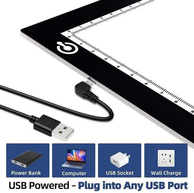 Alt view image 5 of 7 - A4 Tracing Light Box, LED Board Adjustable Brightness Light Pad | Micro-USB powered, Light Table for Artists, Tattoo Drawing, Animation, Sketching, Stenciling & Diamond Art Painting