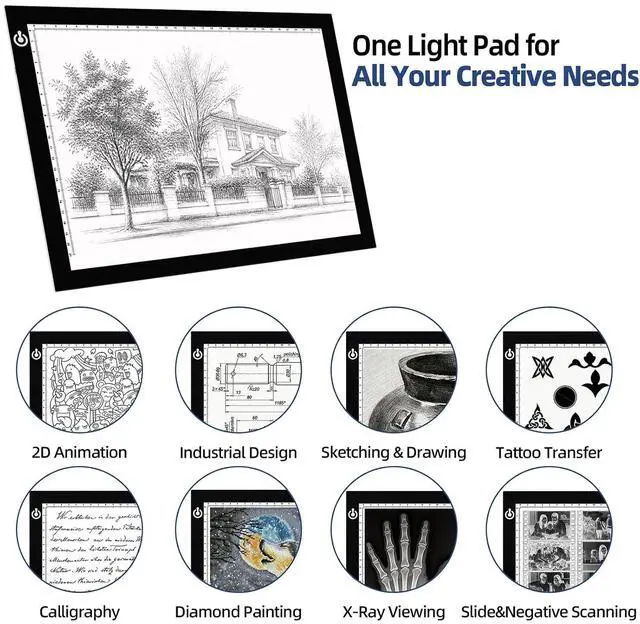 Alt view image 7 of 7 - A4 Tracing Light Box, LED Board Adjustable Brightness Light Pad | Micro-USB powered, Light Table for Artists, Tattoo Drawing, Animation, Sketching, Stenciling & Diamond Art Painting