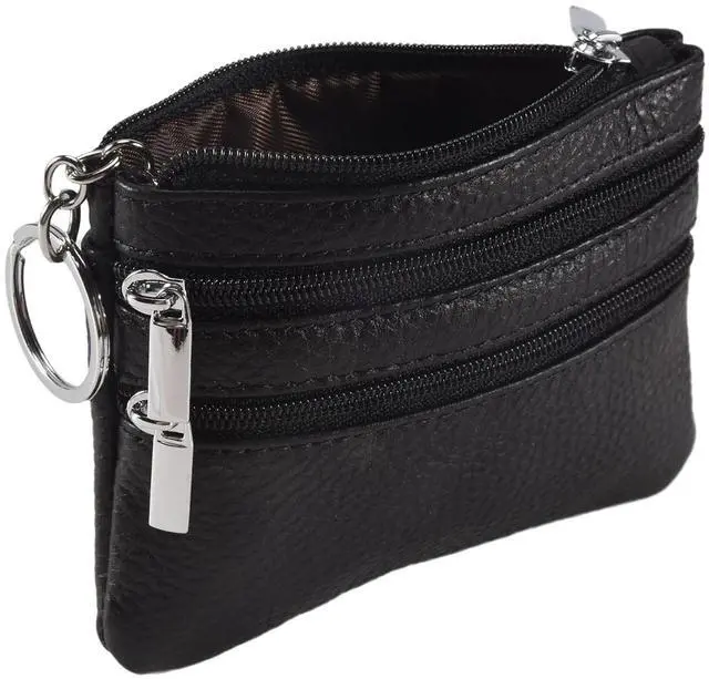 Alt view image 2 of 7 - Leather Change Coin Purse with 4 Pockets and Keychain for Women Black