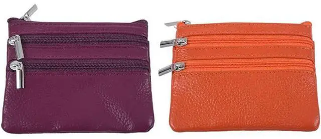 Alt view image 6 of 7 - Leather Change Coin Purse with 4 Pockets and Keychain for Women Black