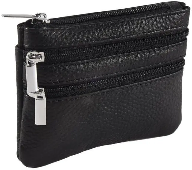 Alt view image 3 of 7 - Leather Change Coin Purse with 4 Pockets and Keychain for Women Black