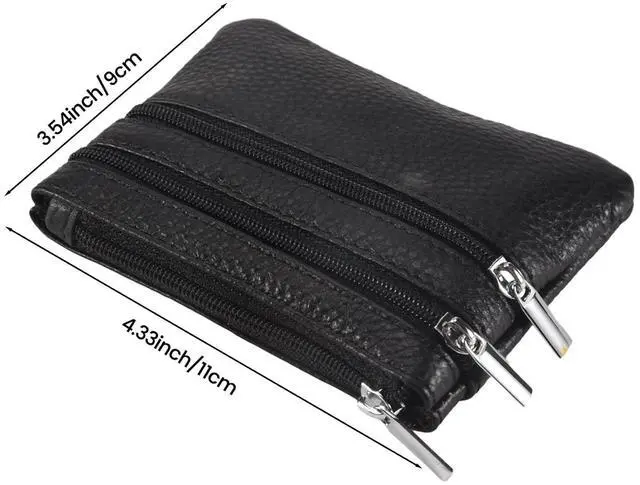 Alt view image 7 of 7 - Leather Change Coin Purse with 4 Pockets and Keychain for Women Black