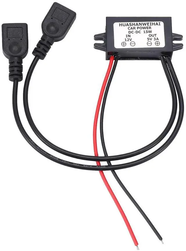 Alt view image 2 of 7 - DC Converter 12V to 5V 3A Double 2 USB to Auto Power Regulator Voltage
