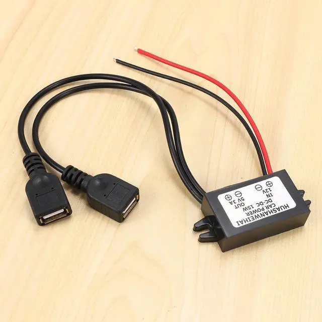 Alt view image 6 of 7 - DC Converter 12V to 5V 3A Double 2 USB to Auto Power Regulator Voltage