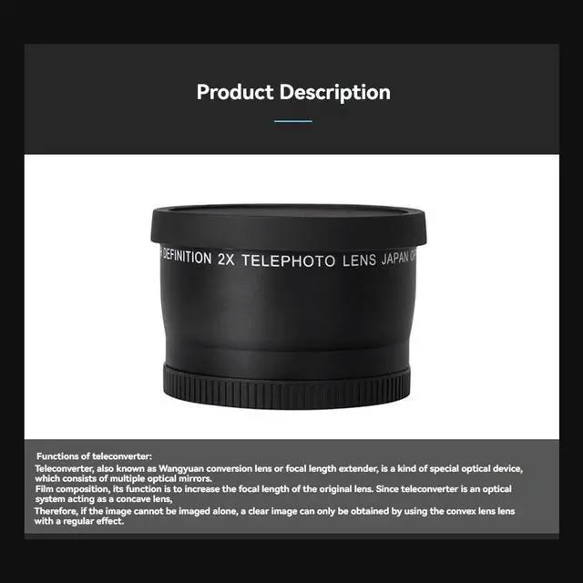 Alt view image 2 of 7 - 55mm 2.0X Telephoto Lens Teleconverter Lens Digital SLR Camera Parts Photography Accessory
