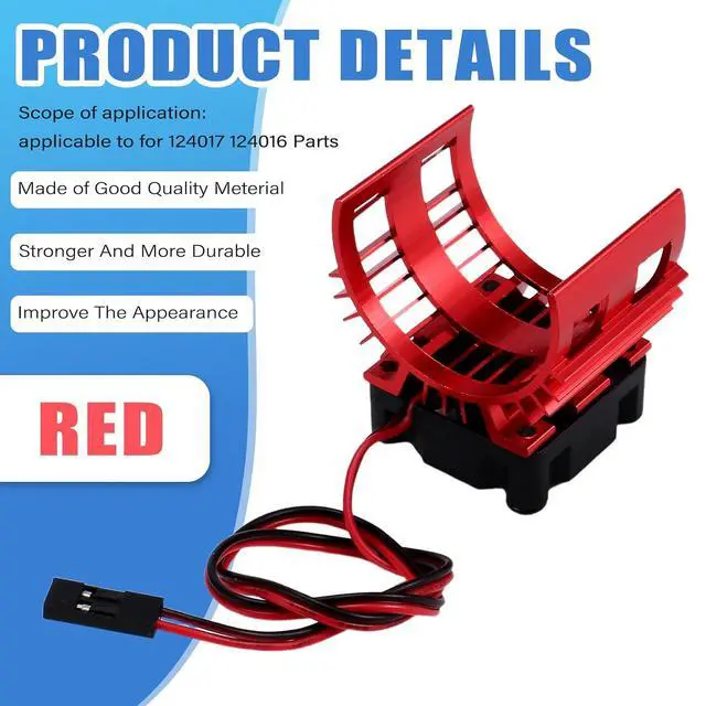 Alt view image 4 of 7 - RC Car 540 550 3650 3660 3665 Brushless Electric Motor Cover HeatSink Cooling Fan for 124017 124016 Parts Red