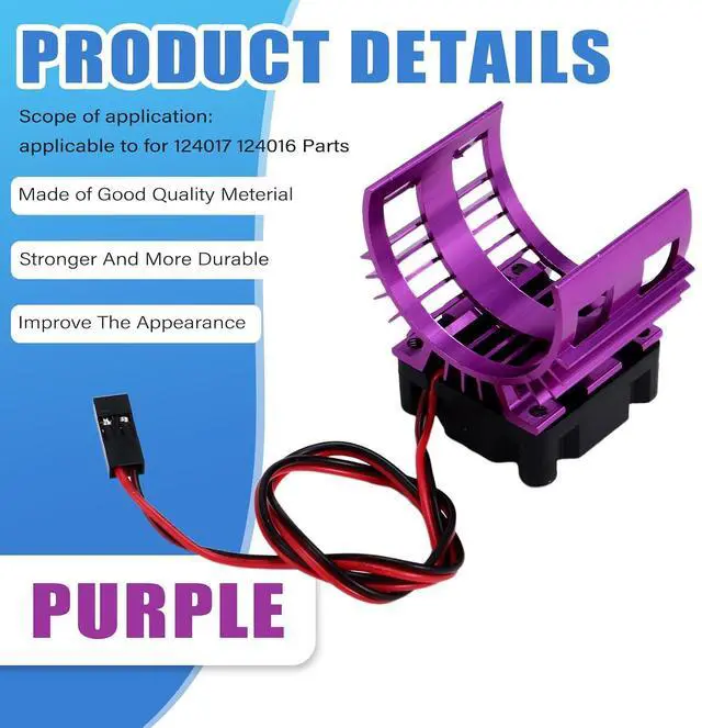 Alt view image 2 of 7 - RC Car 540 550 3650 3660 3665 Brushless Electric Motor Cover HeatSink Cooling Fan for 124017 124016 Parts Purpler