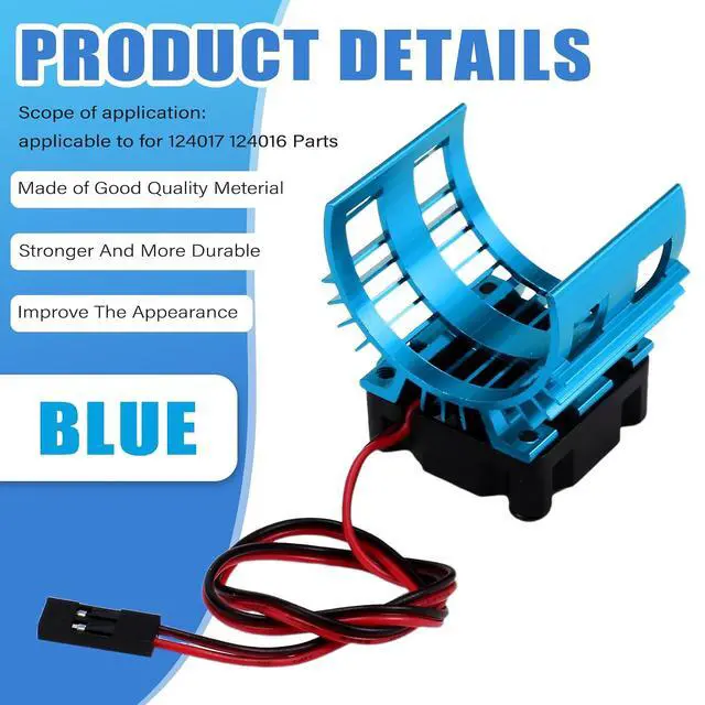 Alt view image 4 of 7 - RC Car 540 550 3650 3660 3665 Brushless Electric Motor Cover HeatSink Cooling Fan for 124017 124016 Parts Blue