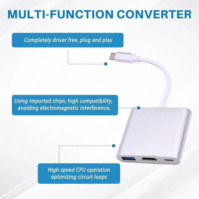 Alt view image 2 of 7 - Type-C to -Compatible 4K Adapter Cable Converter Type-C to -Compatible USB HD Cable Docking Station