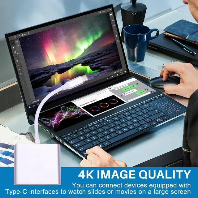 Alt view image 3 of 7 - Type-C to -Compatible 4K Adapter Cable Converter Type-C to -Compatible USB HD Cable Docking Station