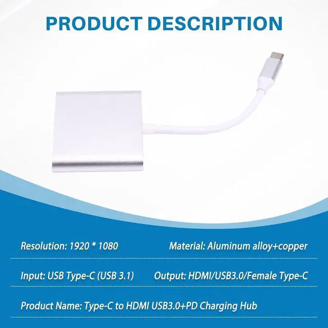 Alt view image 5 of 7 - Type-C to -Compatible 4K Adapter Cable Converter Type-C to -Compatible USB HD Cable Docking Station