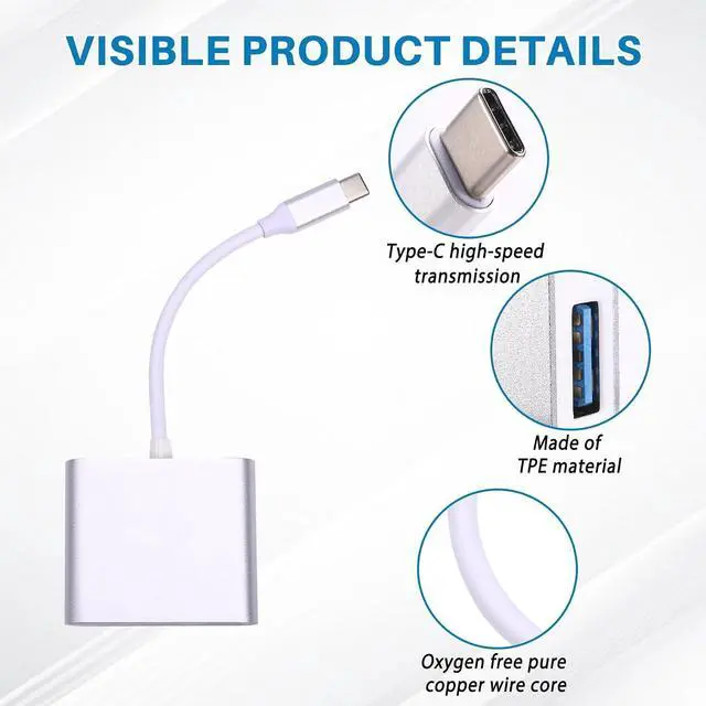 Alt view image 6 of 7 - Type-C to -Compatible 4K Adapter Cable Converter Type-C to -Compatible USB HD Cable Docking Station