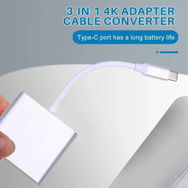 Alt view image 7 of 7 - Type-C to -Compatible 4K Adapter Cable Converter Type-C to -Compatible USB HD Cable Docking Station