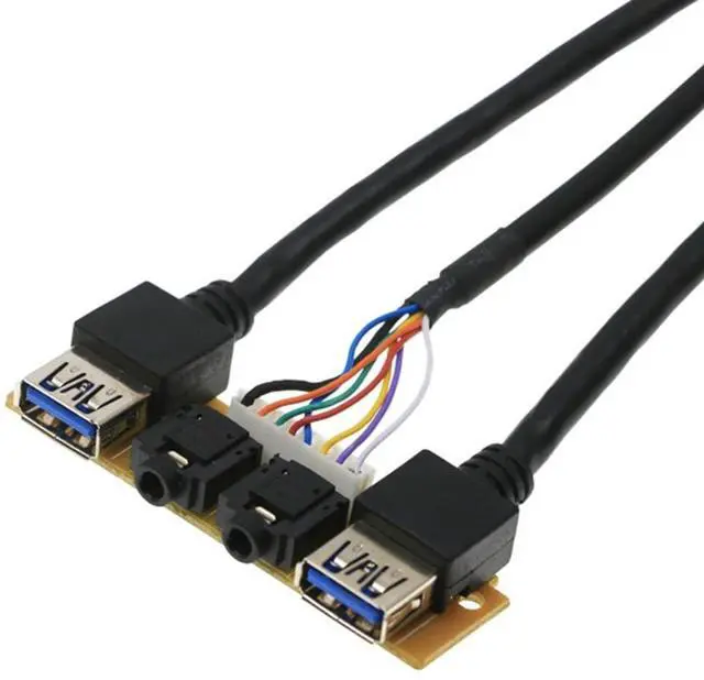 Alt view image 4 of 6 - 60cm Front for Case Panel Usb3.0+Usb3.0 High Definition Audio Jack Port I/O Board Internal Cable Line Hub Wired Network