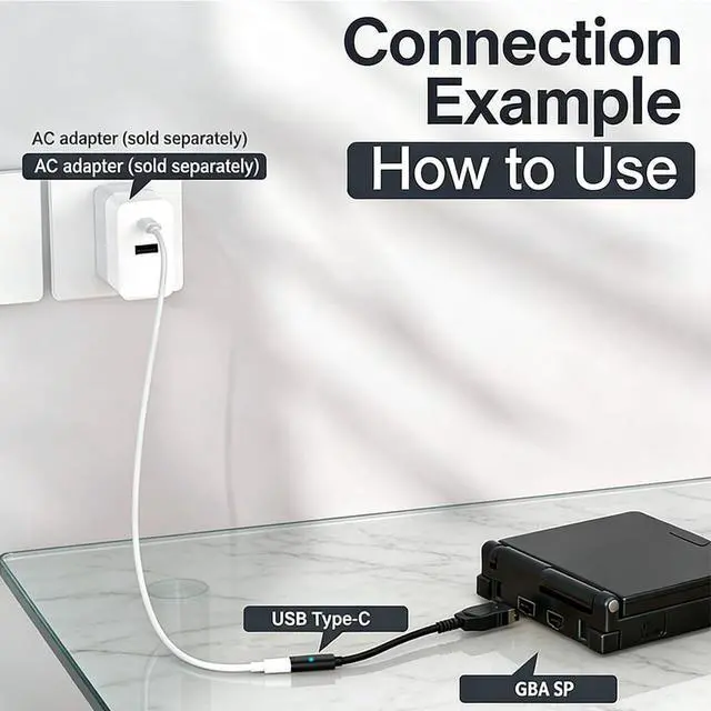 Alt view image 2 of 6 - USB-C Charging Adapter, Compatible with Gameboy Advance SP (GBA SP), Supports USB-A to C & USB-C to C Charging Cables, Charging OnlyNot Supporting Data Transmission
